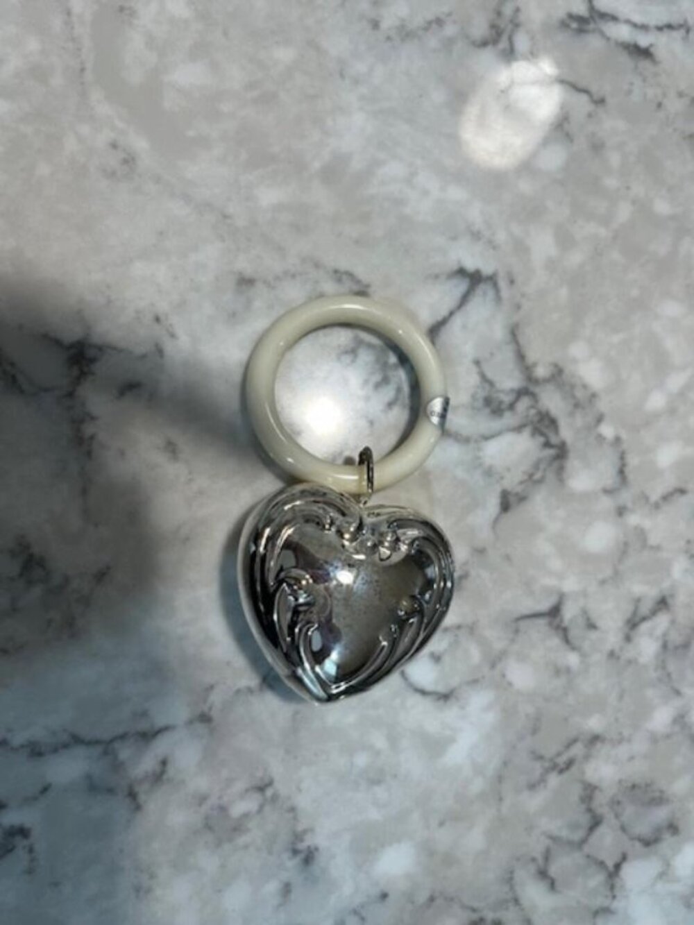 Engravable Silver Plated Heart Rattle & Pacifier Ring/A New IBoxed Baby Toy - Picture 3 of 6